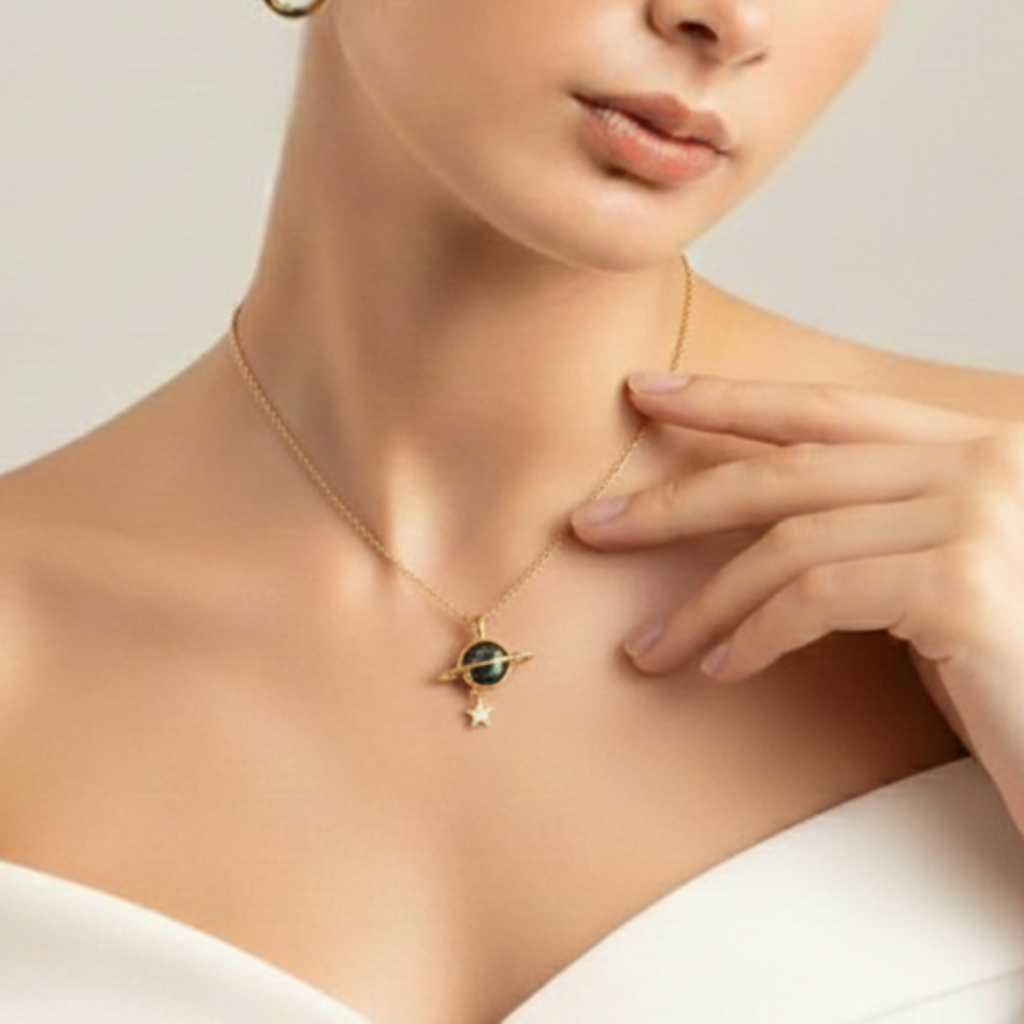 Saturn Ring Necklace – Celestial Orbit Pendant | Premium Minimal Jewelry
